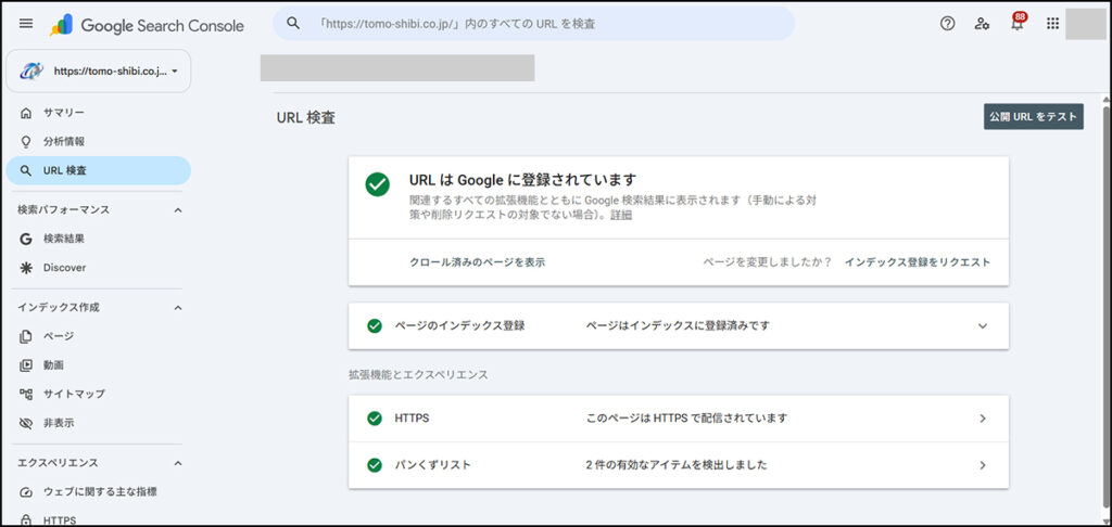 画像 Search ConsoleのURL検査結果
